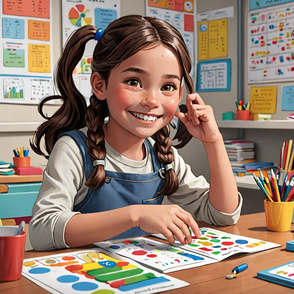 a girl sitting at a desk with a book and pencils in front of her and a cup of coffee, photorealism, a storybook illustration, Diego Gisbert Llorens, cgstudio