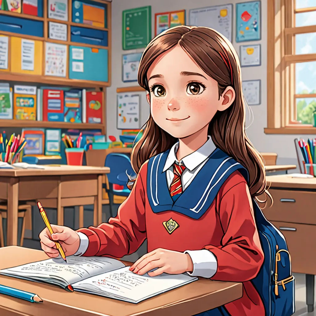 a girl sitting at a desk with a book and pencil in her hand and a book in her lap, danube school, a character portrait, Clarice Beckett, official art