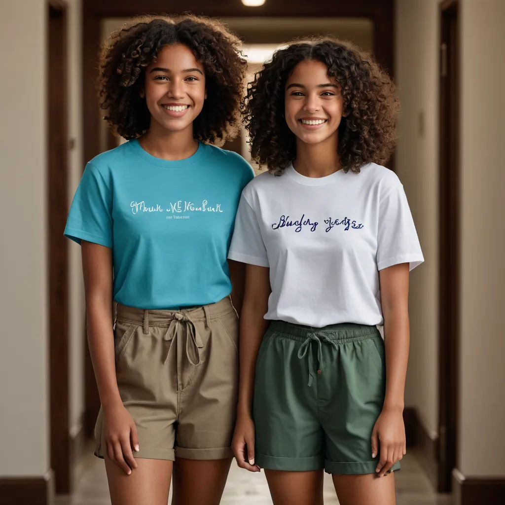 two young women standing next to each other in a hallway with a door in the background and a hallway leading to the second floor, heidelberg school, a stock photo, Christian Hilfgott Brand, product photo