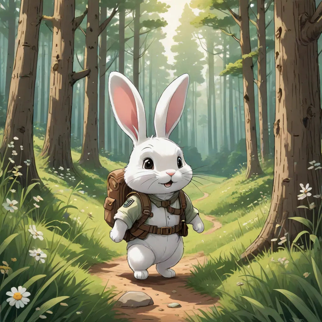 a rabbit is walking through the woods with a backpack on his back and a backpack on his back,, fantasy art, a storybook illustration, Chris LaBrooy, rossdraws global illumination