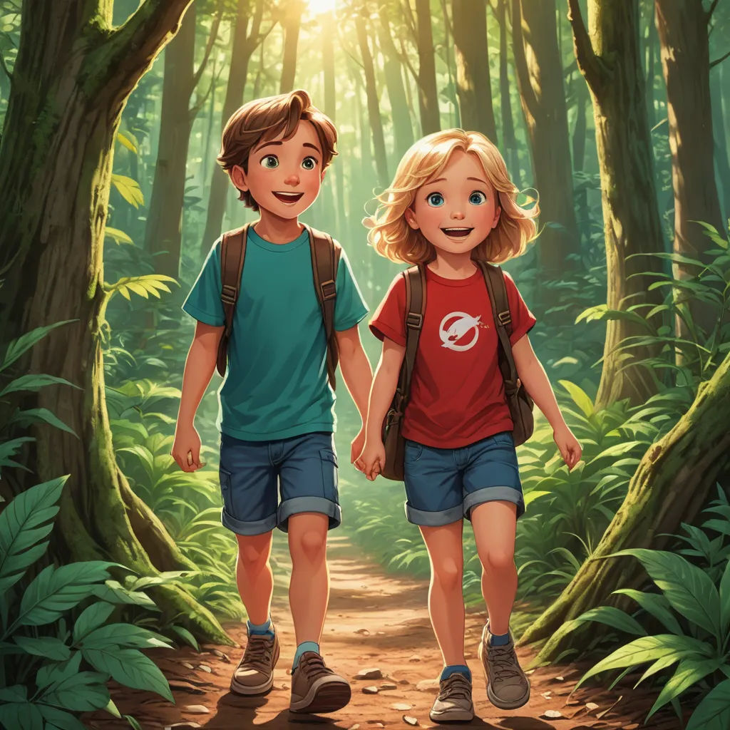 a couple of kids walking down a forest path together with backpacks on their backs and a backpack on their shoulders, sots art, a storybook illustration, Brothers Hildebrandt, rossdraws global illumination