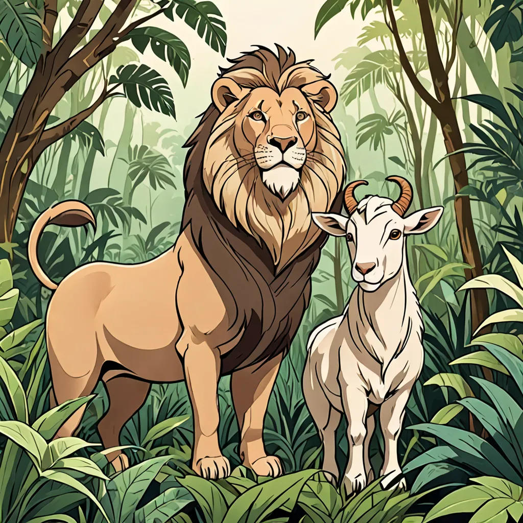 The Courageous Lion and the Grateful Goat