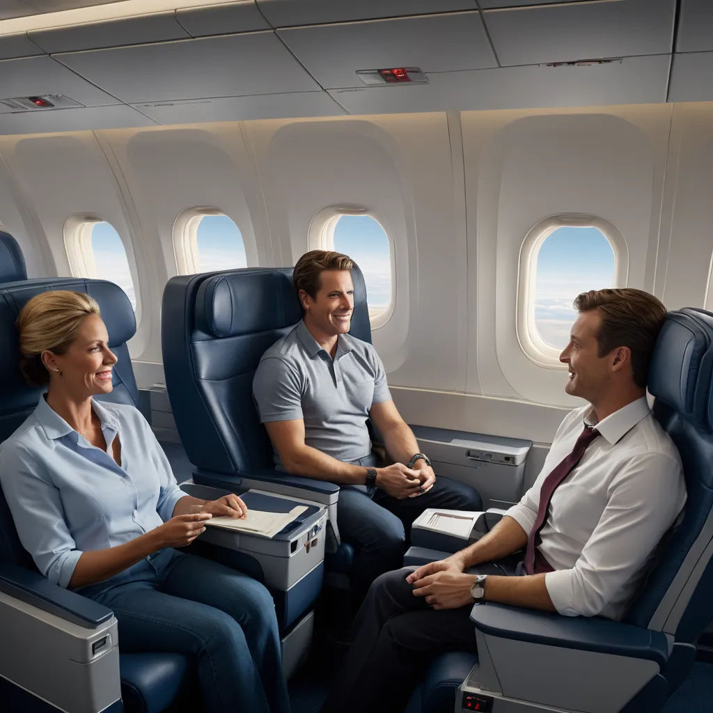 a man and a woman sitting on a plane with a book in their lap top and a man in a tie, dau-al-set, a stock photo, Ei-Q, promotional image