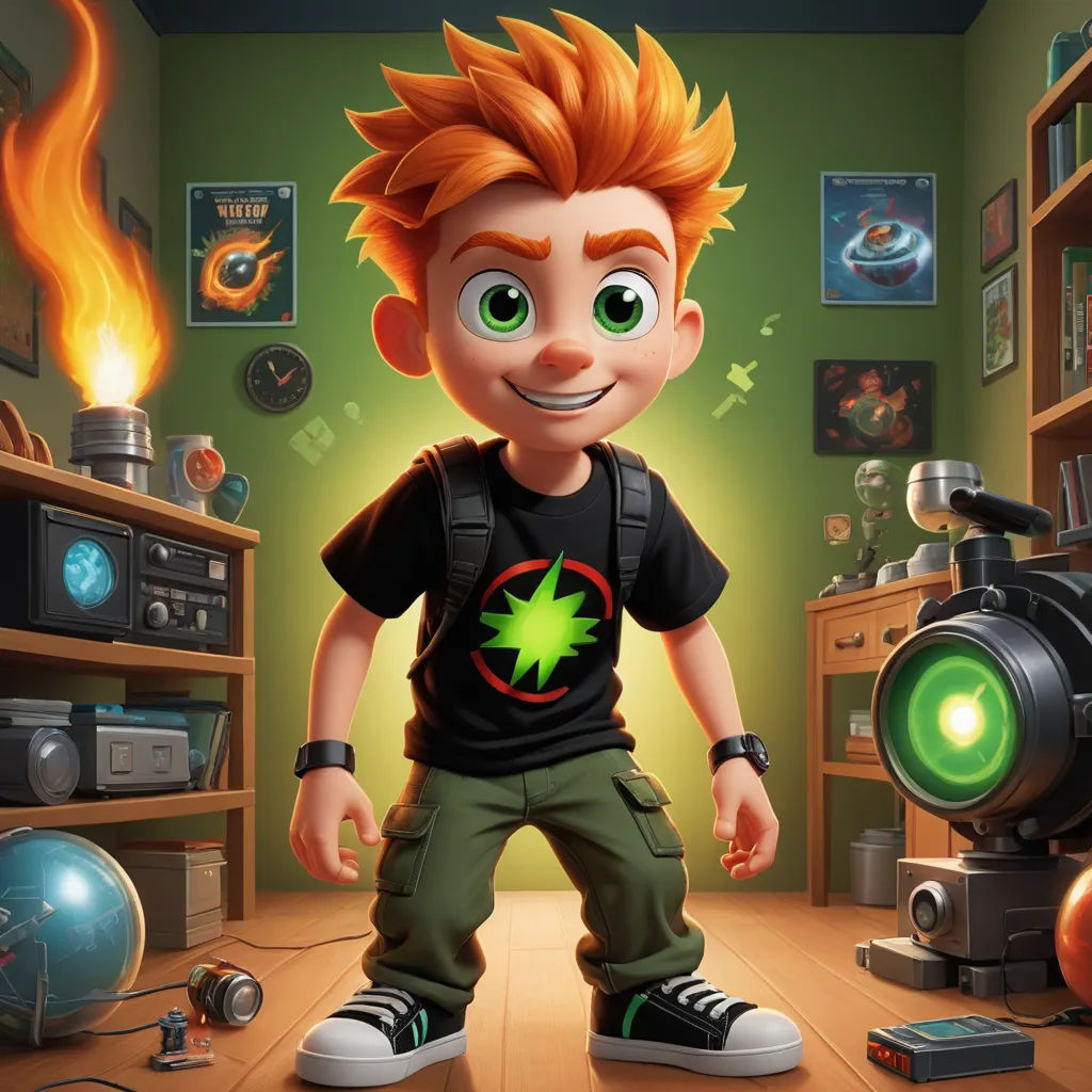 a cartoon boy with a green light in a room with a camera and a green light in the corner, sots art, concept art, Cedric Seaut (Keos Masons), official art