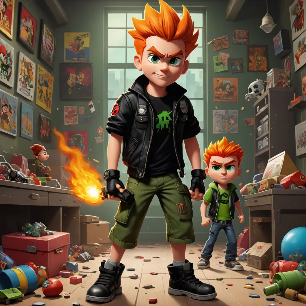 a boy and a boy in a room with toys and a fireball in the air and a fire coming out of his mouth, sots art, concept art, Cedric Seaut (Keos Masons), 2 d game art