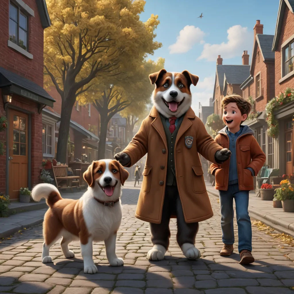 a man and a dog are walking down a street together in a scene from the animated movie the secret life of pets, furry art, concept art, Chris LaBrooy, promotional image