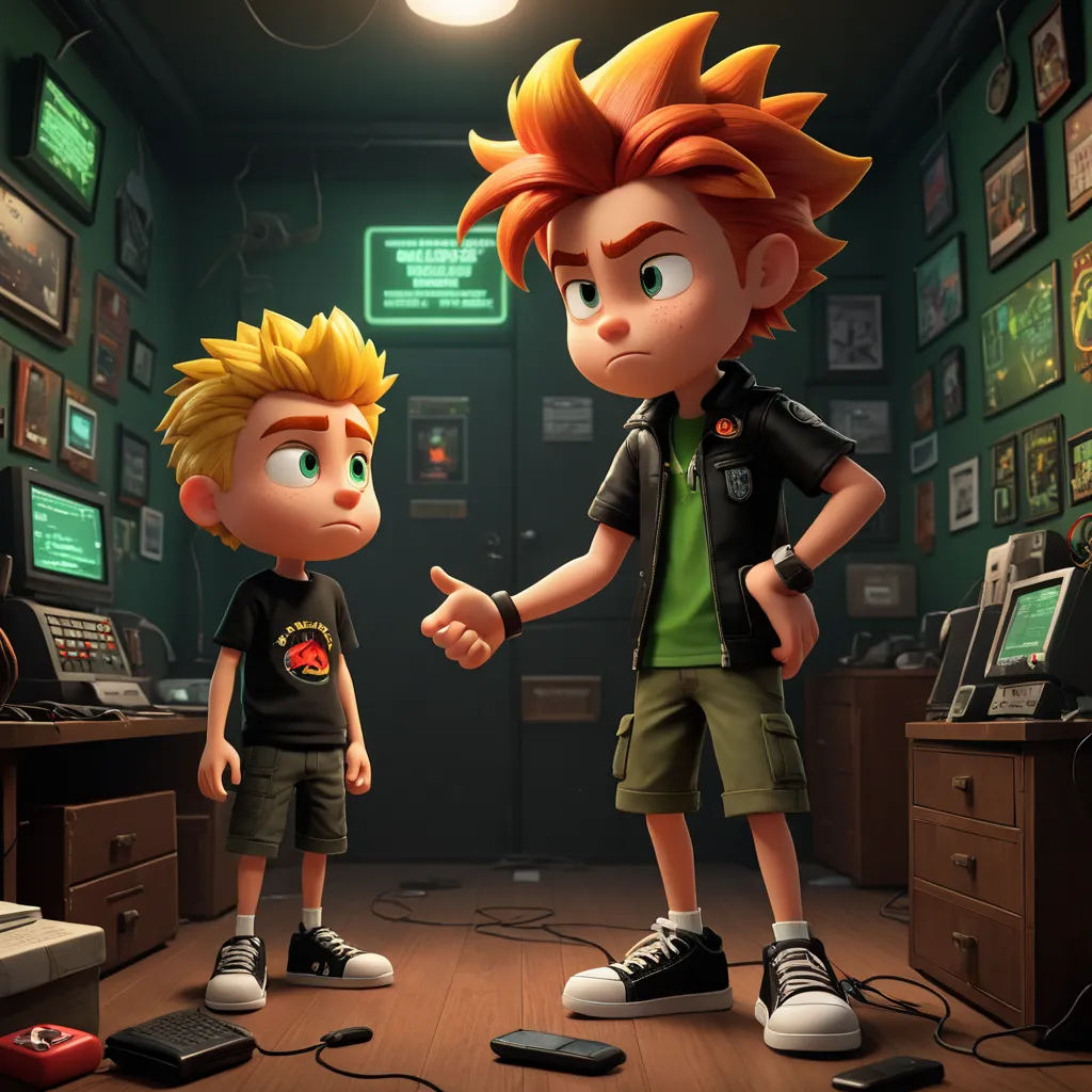 a boy and a girl in a room with a lot of electronic equipment on the walls and a desk with a computer on it, sots art, concept art, Chris LaBrooy, official art
