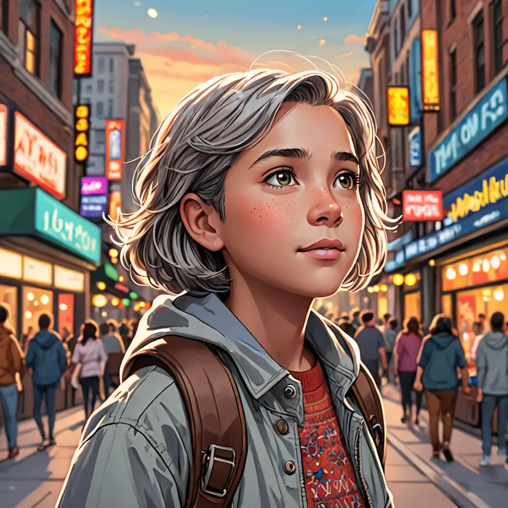 a woman standing on a street next to a crowd of people in a city at night time with a cityscape in the background, a comic book panel, rossdraws global illumination, photorealism, Artgerm
