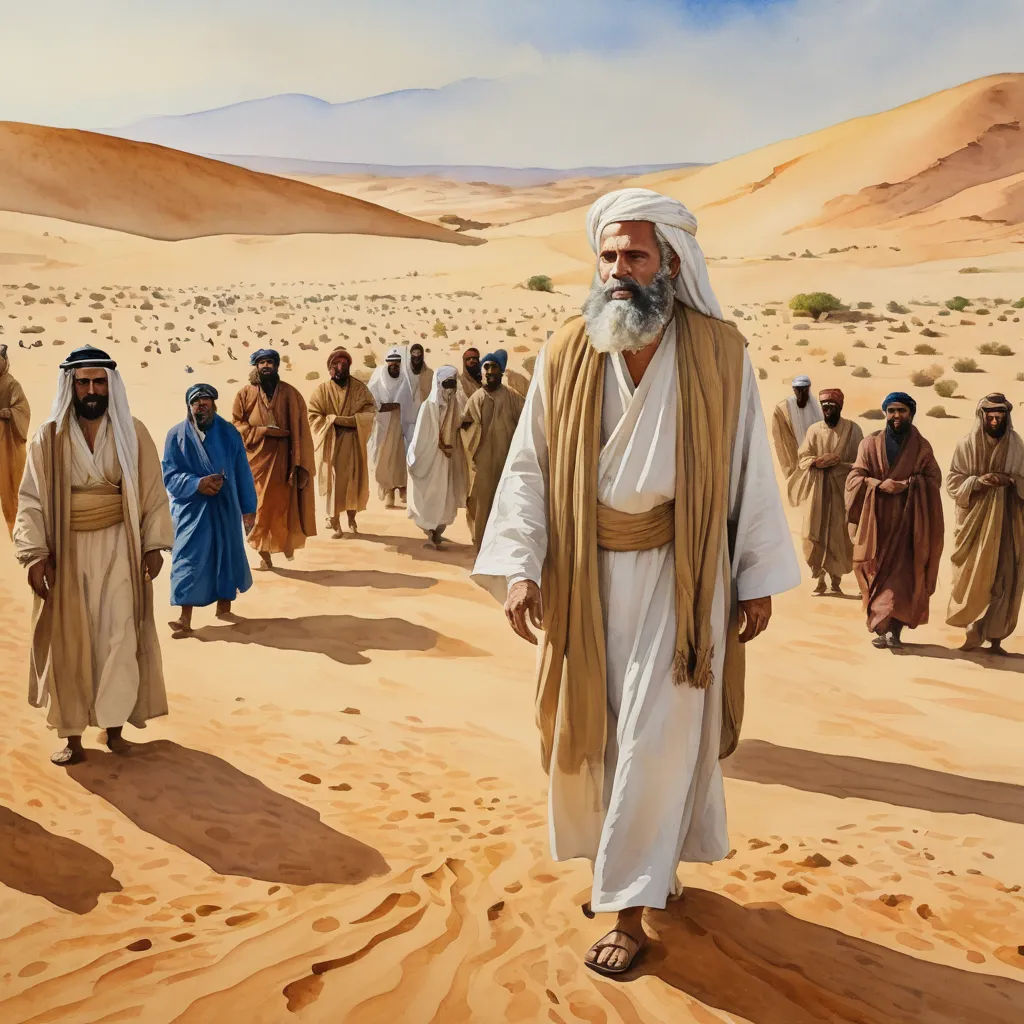 a painting of a man in a desert with other men in the background walking in the sand dunes of a desert, metaphysical painting, a detailed matte painting, Esaias Boursse, desert
