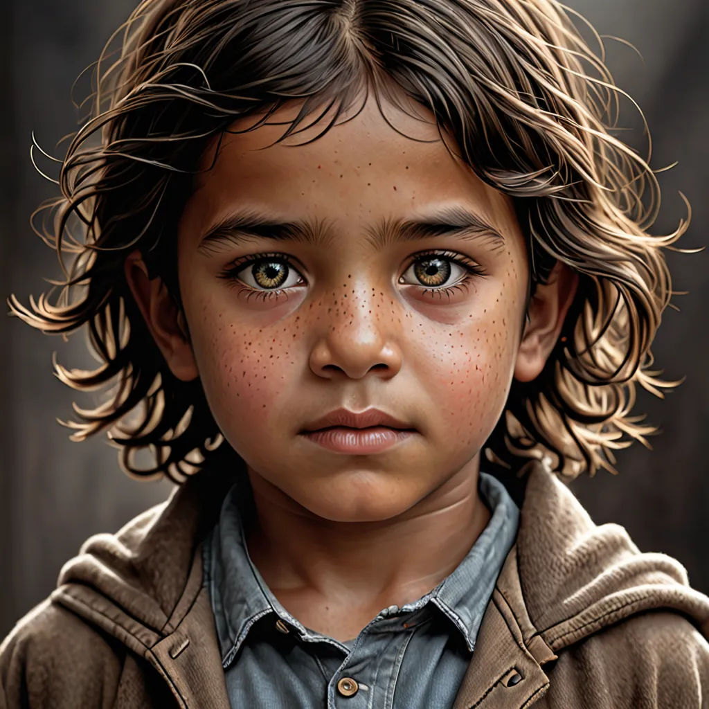 a painting of a young boy with freckles on his face and a blue shirt on his shirt, photorealism, a photorealistic painting, Cliff Childs, highly detailed digital painting