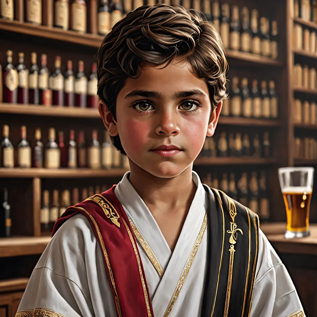 a painting of a boy in a bar with a glass of beer in front of him and shelves of liquor, photorealism, a photorealistic painting, Brothers Hildebrandt, highly detailed digital painting