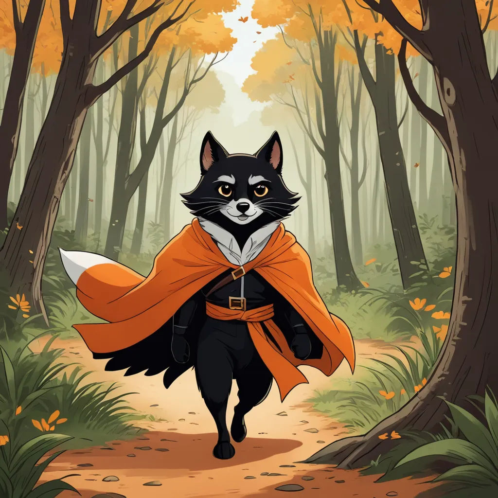 a cartoon of a black cat dressed as a fox in a forest with a red cape on his head, furry art, a character portrait, Cedric Seaut (Keos Masons), official art