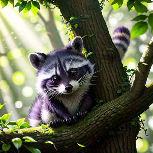 a raccoon is sitting in a tree looking at the camera with a surprised look on its face
