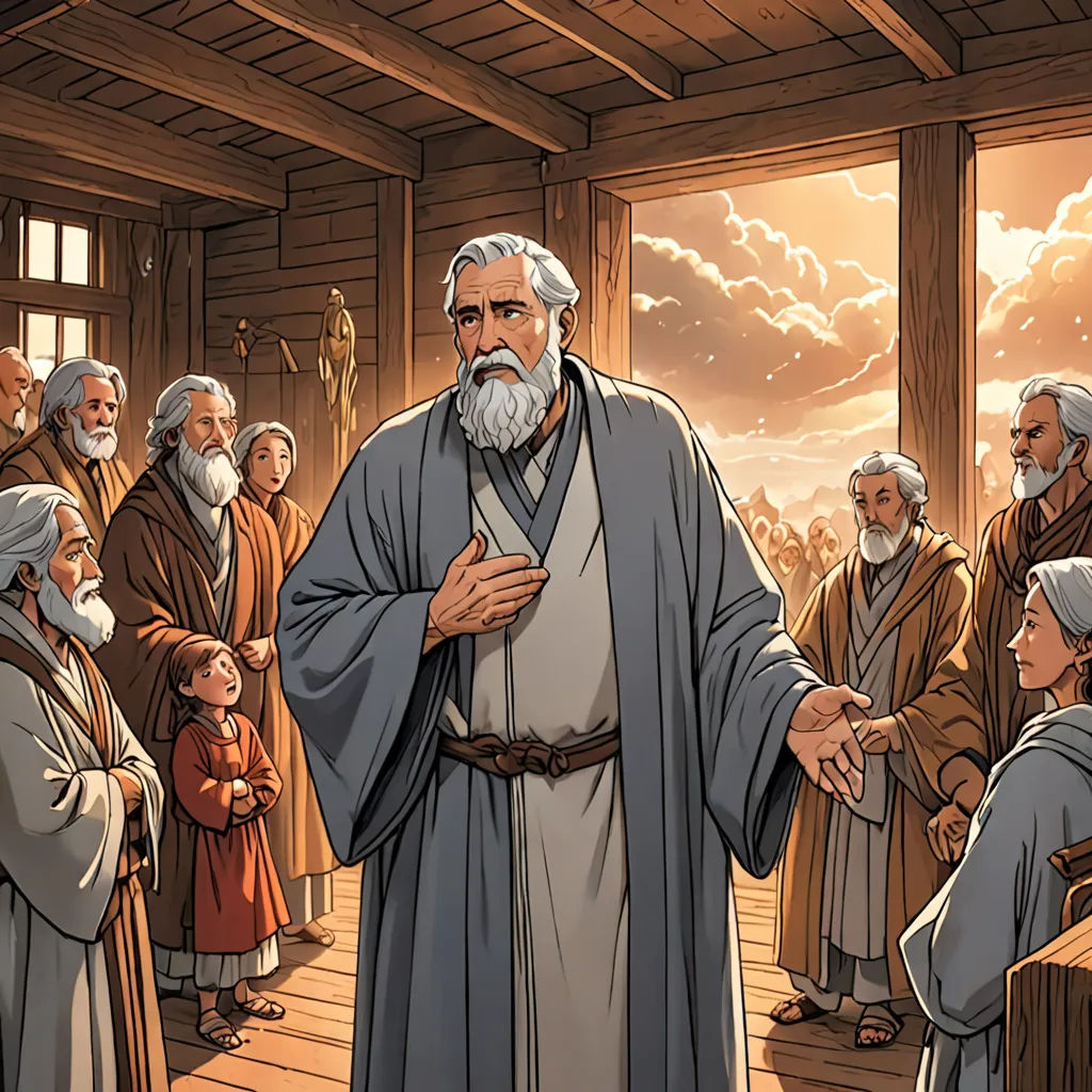 a cartoon of a man with a beard and a beard standing in front of a group of people with hands together, Brothers Hildebrandt, fantasy art, a comic book panel, graphic novel