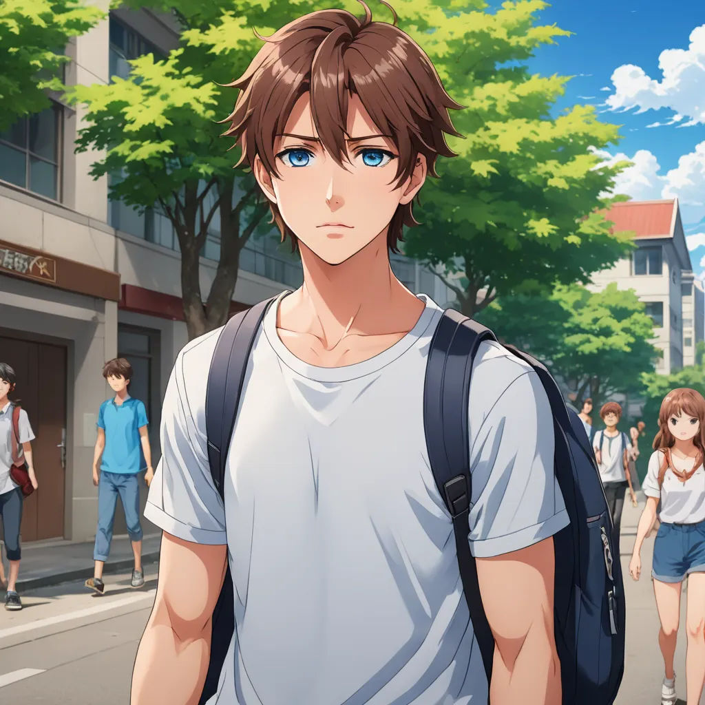 a man with a backpack walking down a street next to a woman with a backpack on her back and a man with a backpack on his shoulder, sots art, a character portrait, Cedric Seaut (Keos Masons), official art