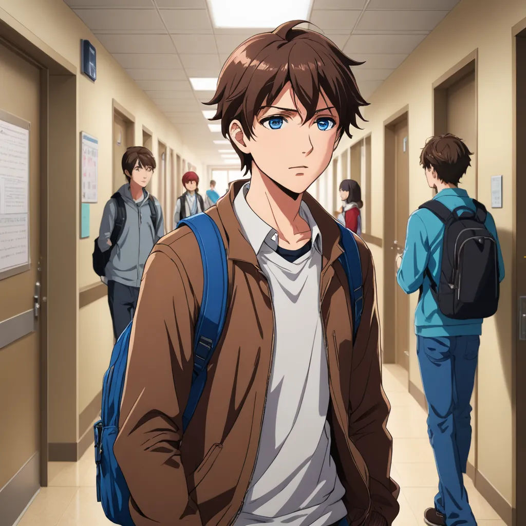 a man with a backpack is walking down a hallway with other people in the background and a sign on the wall, sots art, a character portrait, Cedric Seaut (Keos Masons), official art