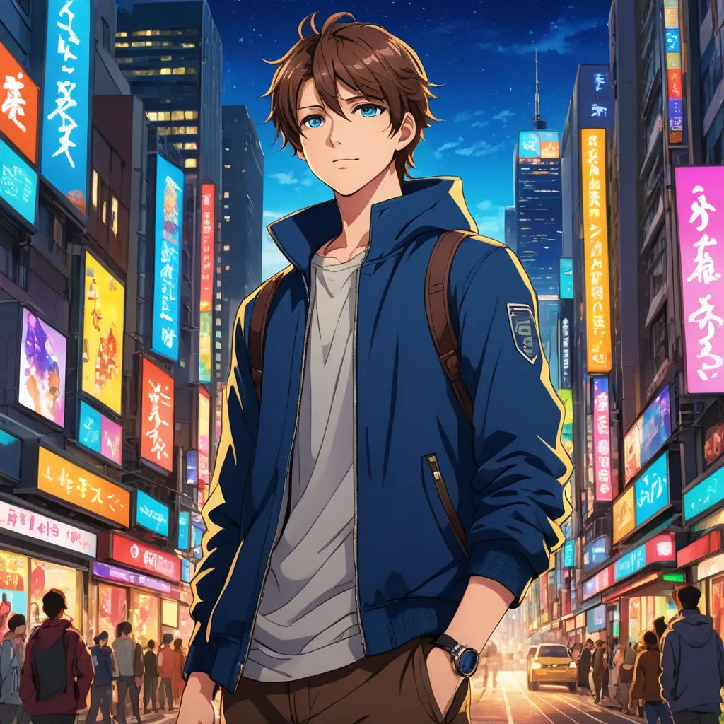 a man standing in the middle of a city at night with a backpack on his shoulder and a cityscape in the background, sots art, concept art, Cedric Seaut (Keos Masons), official art