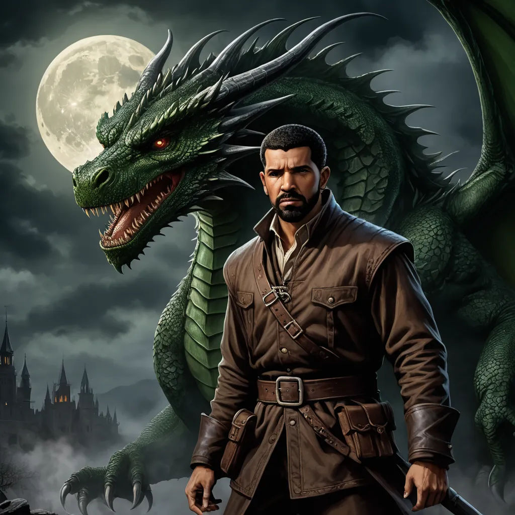 a man in a trench coat standing next to a dragon on a dark background with a full moon in the sky, fantasy art, a character portrait, Cedric Seaut (Keos Masons), key art