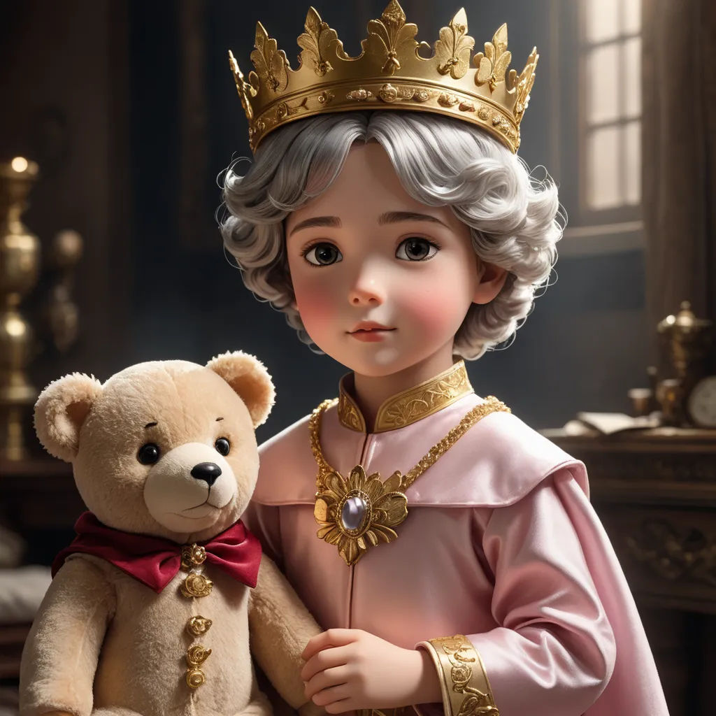 a little girl in a pink dress holding a teddy bear wearing a crown and a gold necklace and a pink dress, sots art, a storybook illustration, Clarice Beckett, cgstudio