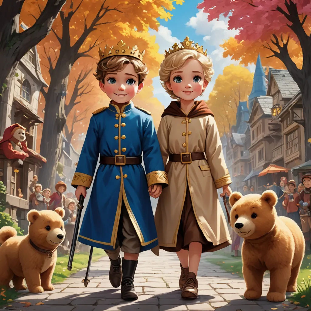a couple of people that are standing in the street with a bear and a bear cub in front of them, sots art, a storybook illustration, Brothers Hildebrandt, official art