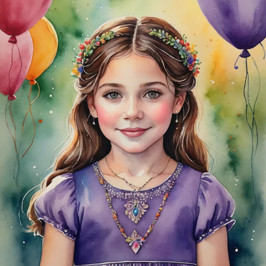 a painting of a girl with balloons in the background and a painting of a girl in a purple dress, figurative art, a watercolor painting, Caroline Lucy Scott, highly detailed portrait