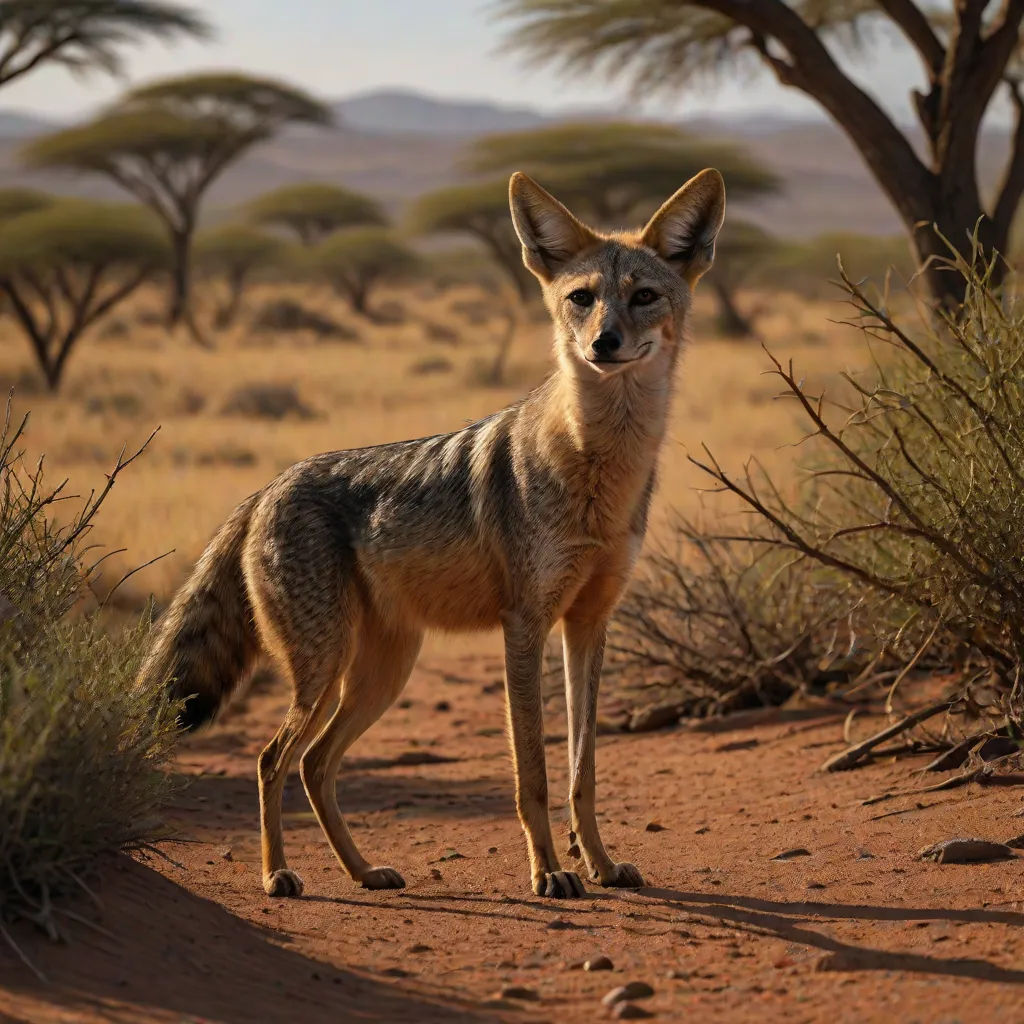 a small animal standing on a dirt road in the desert with trees in the background and bushes in the foreground, furry art, a detailed matte painting, Chris LaBrooy, furaffinity