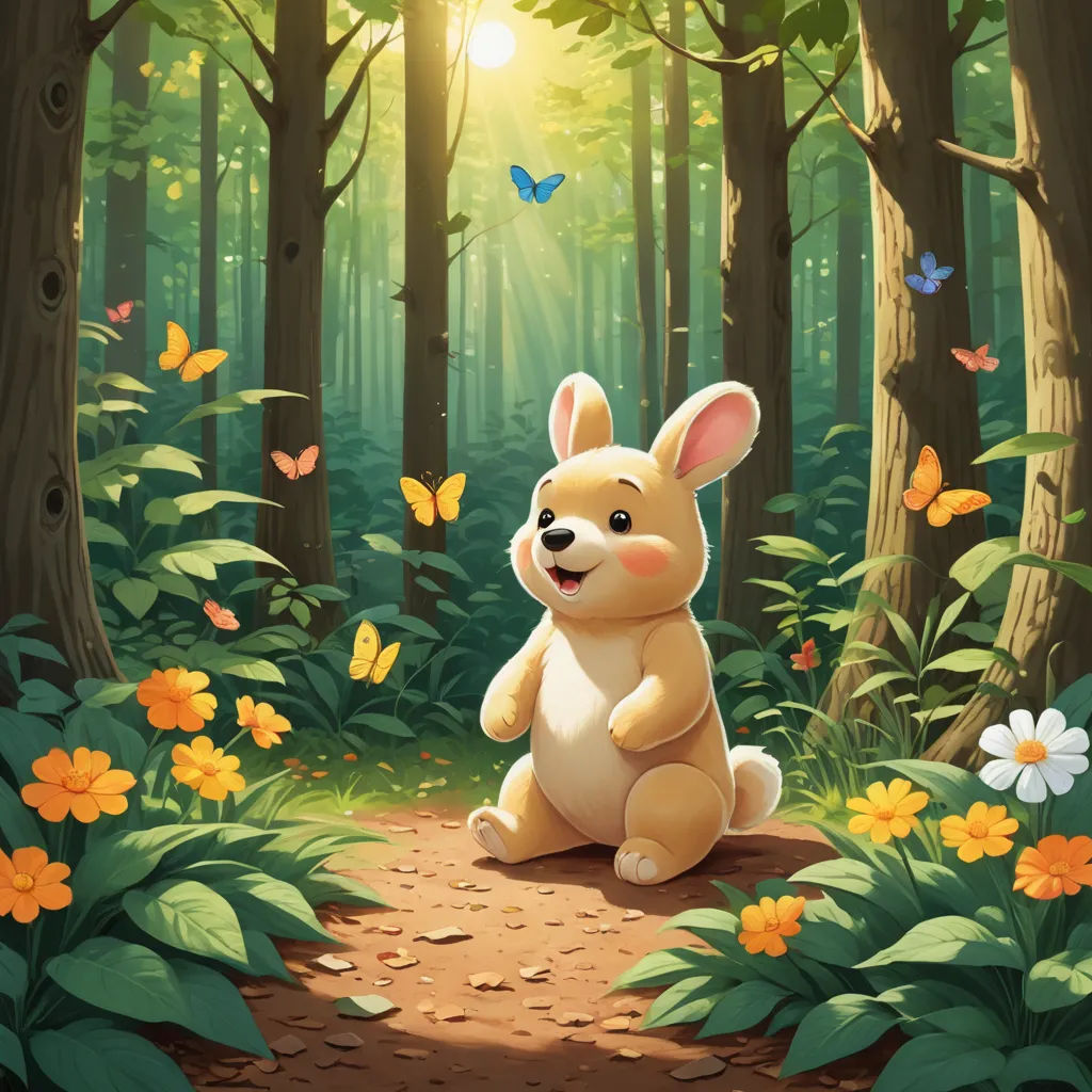 a cartoon bunny sitting in the middle of a forest with butterflies flying around it and a butterfly flying above it, sots art, a storybook illustration, Chris LaBrooy, rossdraws global illumination