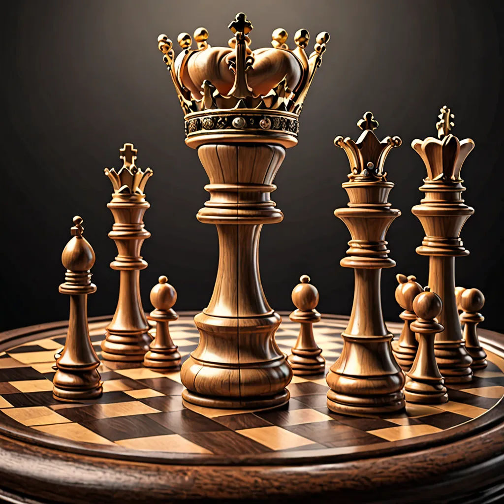 a chess board with a golden crown on top of it and a black background behind it with a black backdrop, incoherents, a 3D render, Altoon Sultan, crown