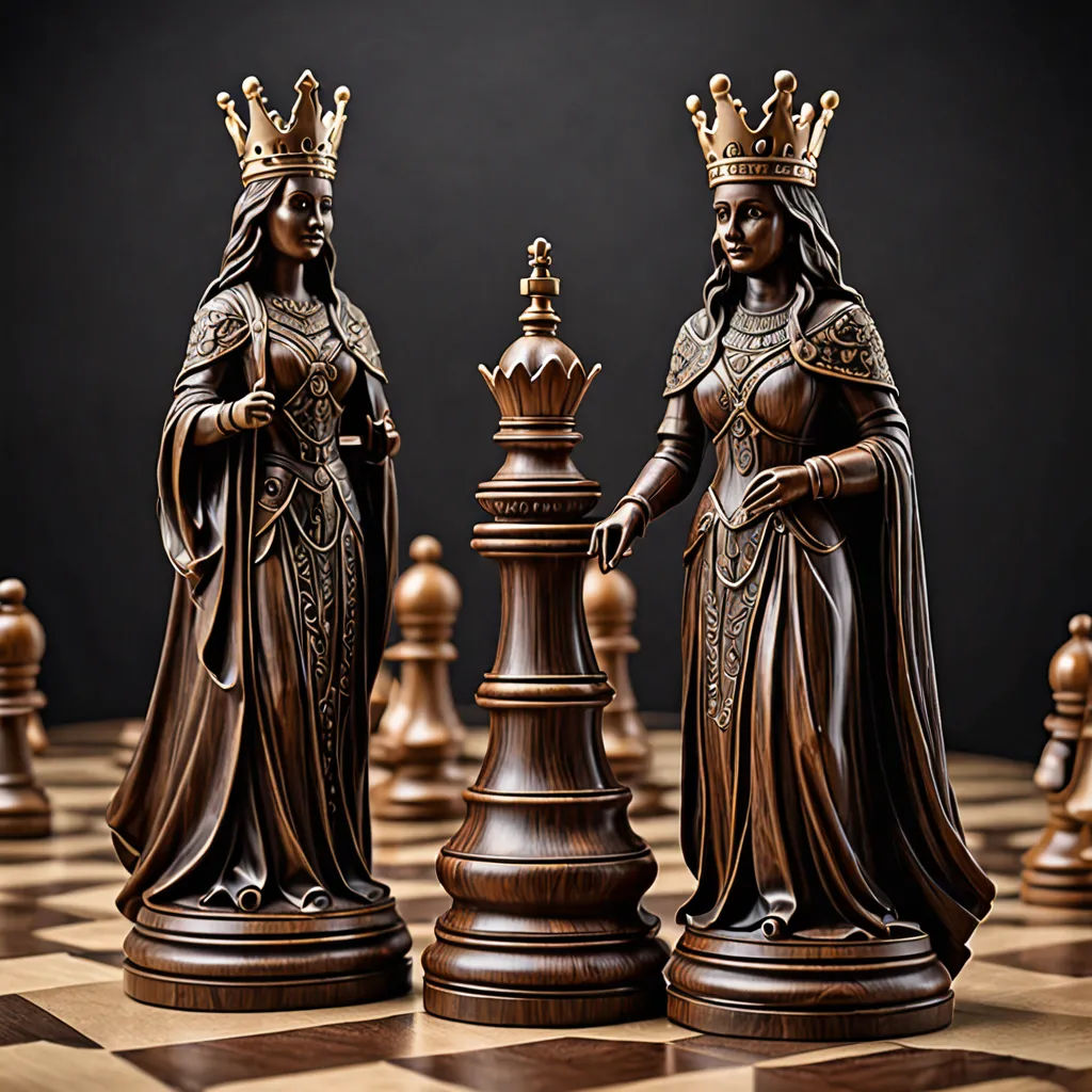 a chess board with a statue of queen and king on it and a chess board with pieces of chess on it, gothic art, a 3D render, Anne Stokes, 3 d model