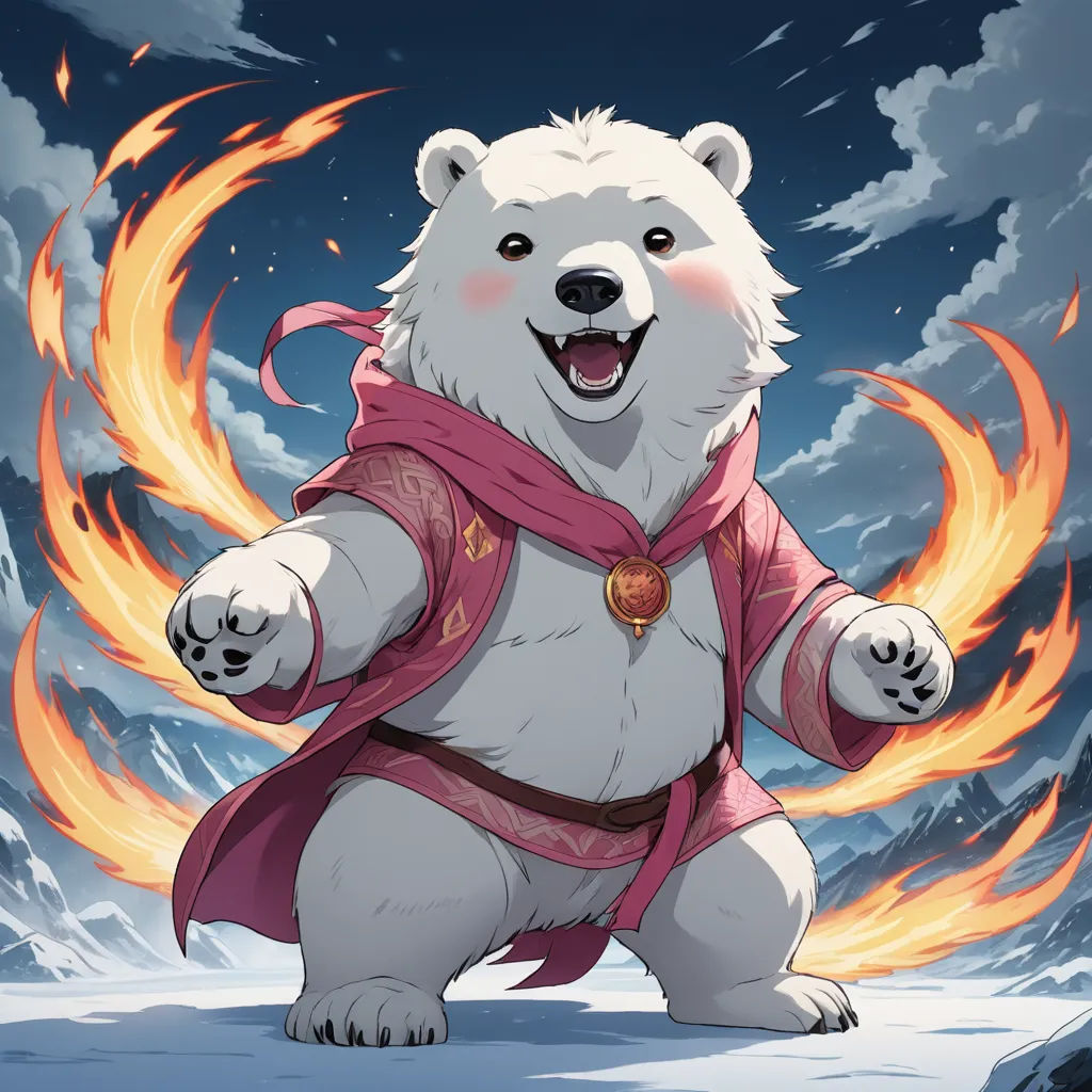 a cartoon polar bear with a red scarf around its neck and a red scarf around its neck, standing in front of a snowy mountain, furry art, a character portrait, Du Jin, official art