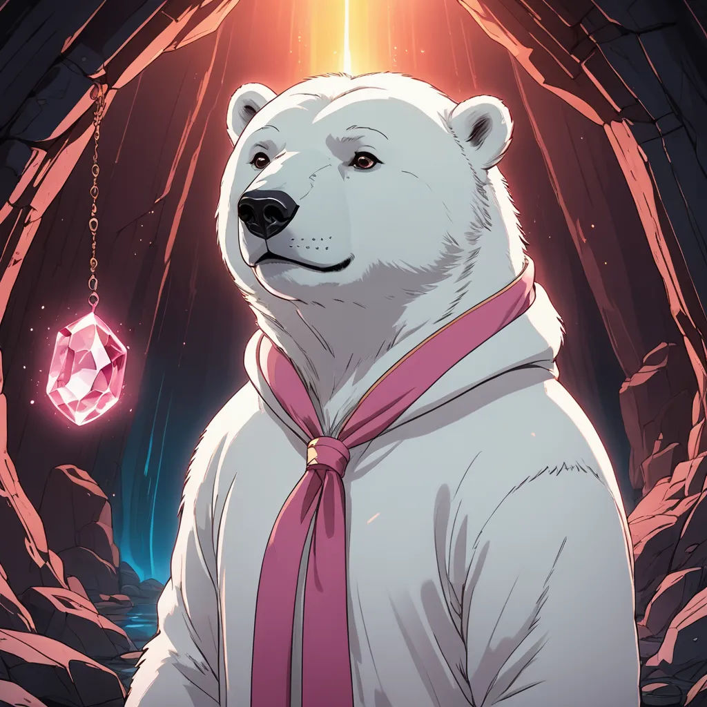a polar bear wearing a pink tie and a white shirt with a pink diamond hanging from it's neck, furry art, a character portrait, Cedric Seaut (Keos Masons), official art