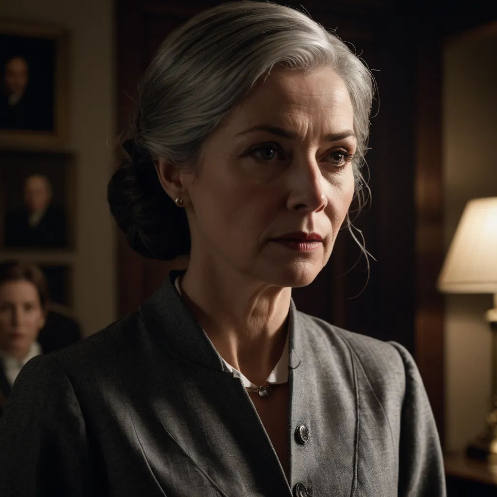 a woman in a suit looking at the camera with a woman in the background looking on in the distance, arbeitsrat für kunst, a character portrait, Anne Savage, promotional image