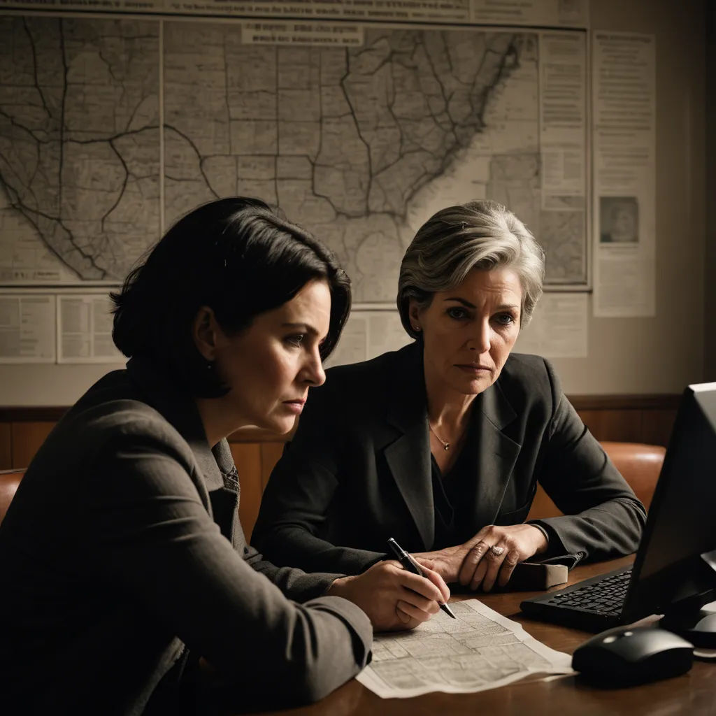 two women sitting at a table with a laptop and a paper in front of them, both looking at a map, serial art, a stock photo, Eric Peterson, promotional image