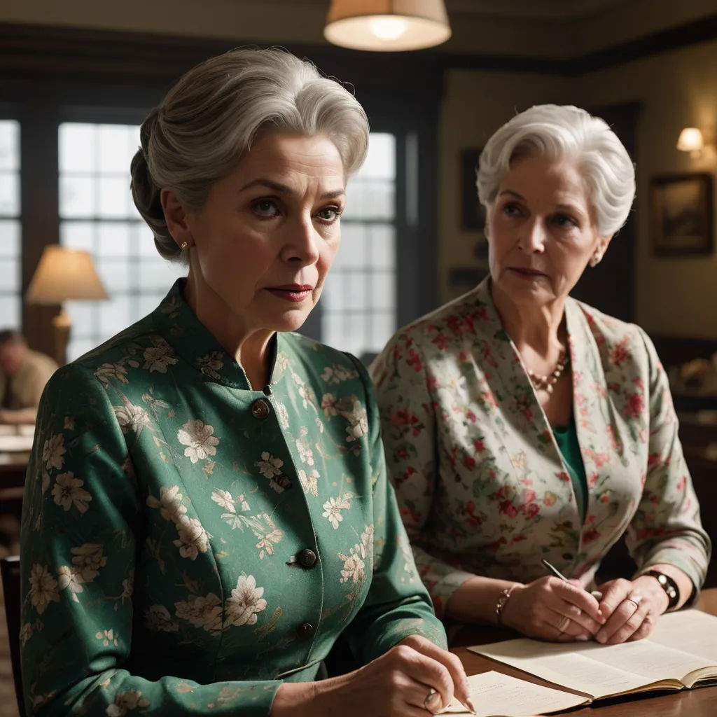 two women sitting at a table with a book in front of them and a lamp on the wall behind them, arts and crafts movement, a detailed matte painting, Ancell Stronach, promotional image