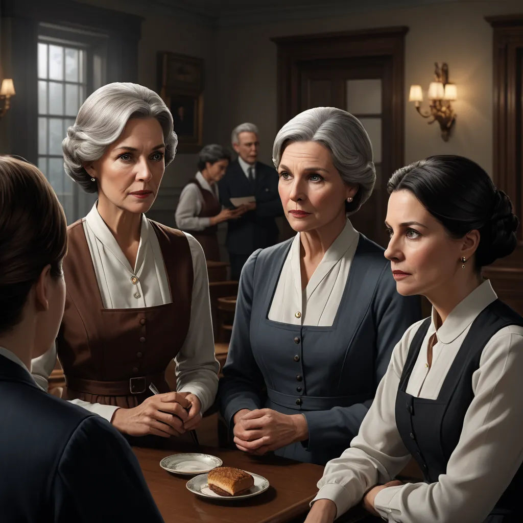 a group of women sitting around a table talking to each other in a room with a waiter standing behind them, american scene painting, concept art, Anne Said, official art