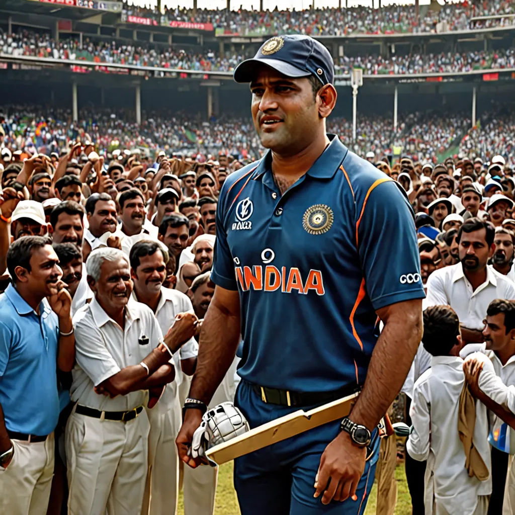 a man holding a bat in front of a crowd of people in a stadium with a crowd of people, Bapu, samikshavad, a microscopic photo, heroic