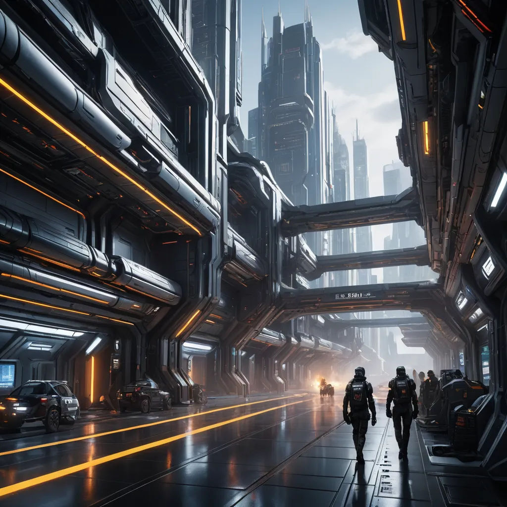 a futuristic city with a lot of neon lights and people walking down the street in the rain, with a city in the background, futurism, cyberpunk art, Cedric Peyravernay, unreal engine 4k