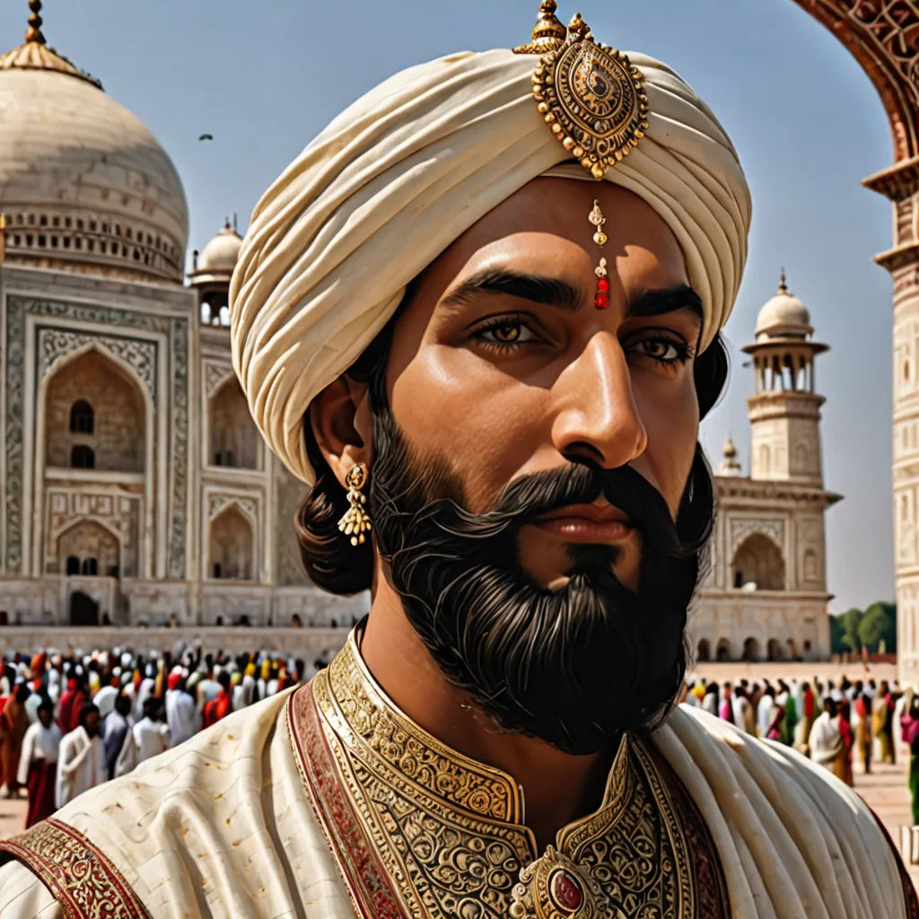 a statue of a man with a beard and a turban in front of a building with a crowd of people, samikshavad, a detailed painting, Altoon Sultan, highly detailed digital painting