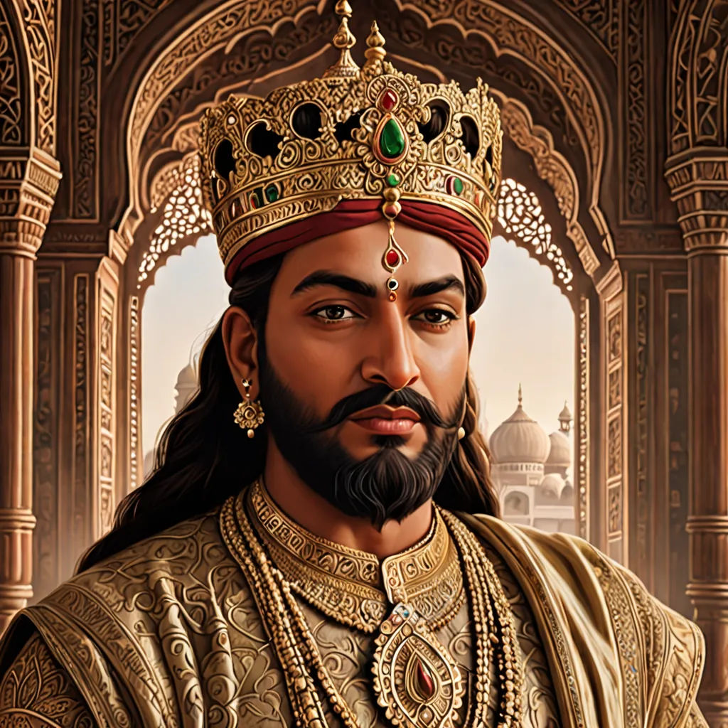 a painting of a man wearing a crown and a golden outfit with a beard and a beardlocke, samikshavad, a detailed painting, Altoon Sultan, highly detailed digital painting