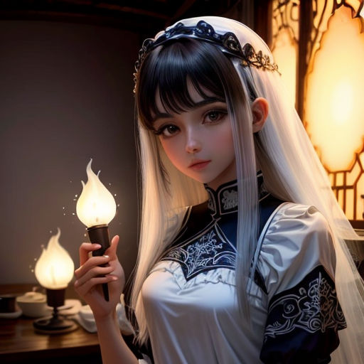 a woman in a white dress holding a candle in her hand and wearing a veil and a tiara