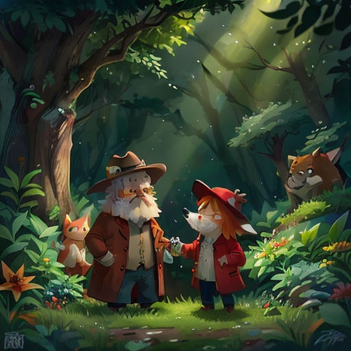 a couple of animals that are in the woods together with a forest background and a forest scene with a fox and a fox