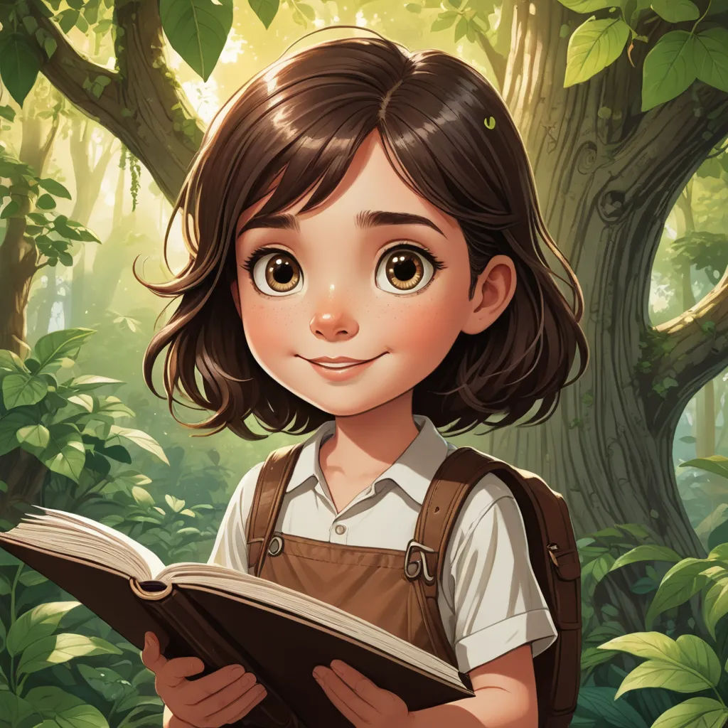 a girl reading a book in the woods with a forest background and trees in the background, with a sunbeam, fantasy art, a storybook illustration, Cliff Childs, rossdraws global illumination