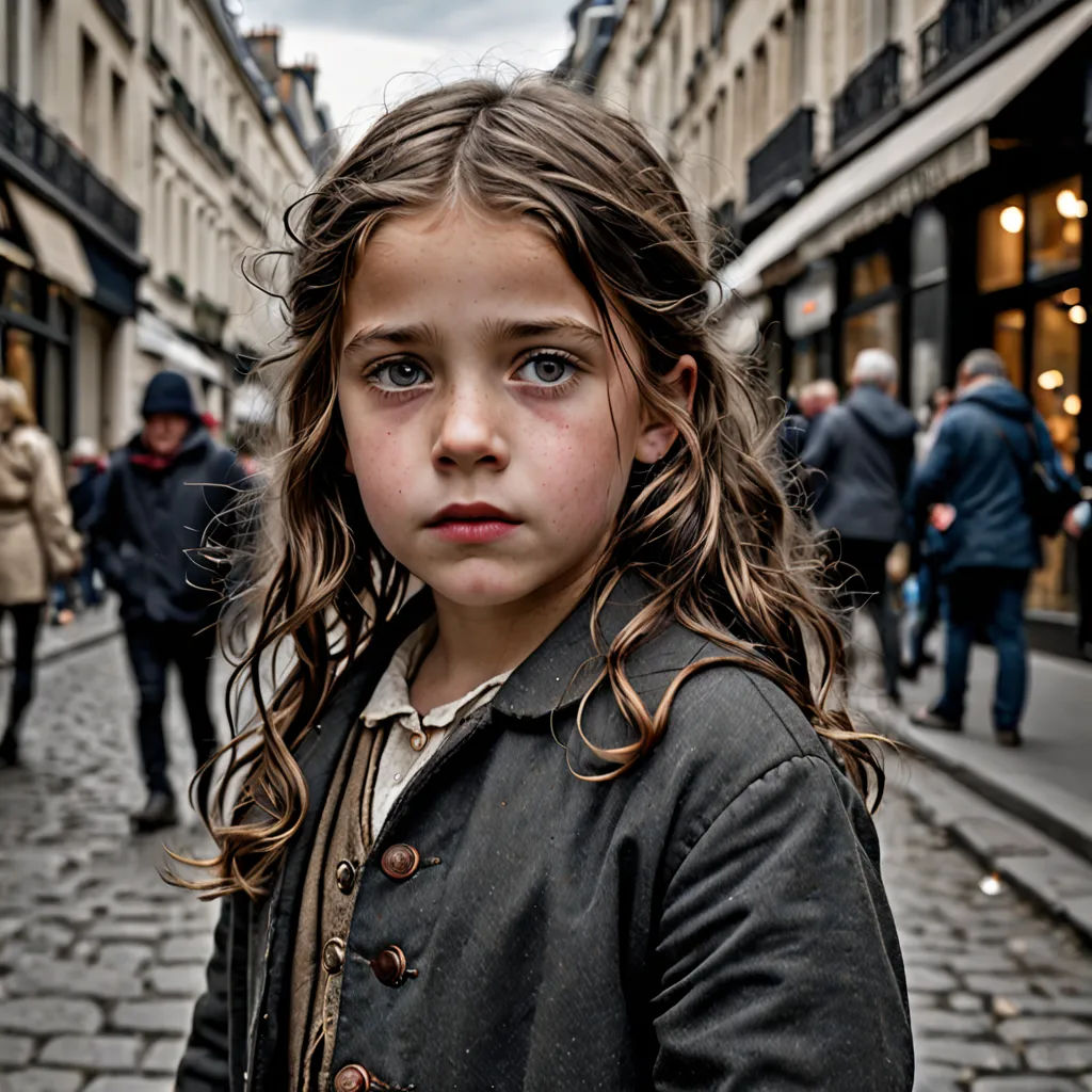 a little girl standing on a street corner with a jacket on and a coat on her shoulders and a coat on her shoulder, art photography, a character portrait, Celia Fiennes, award-winning photograph