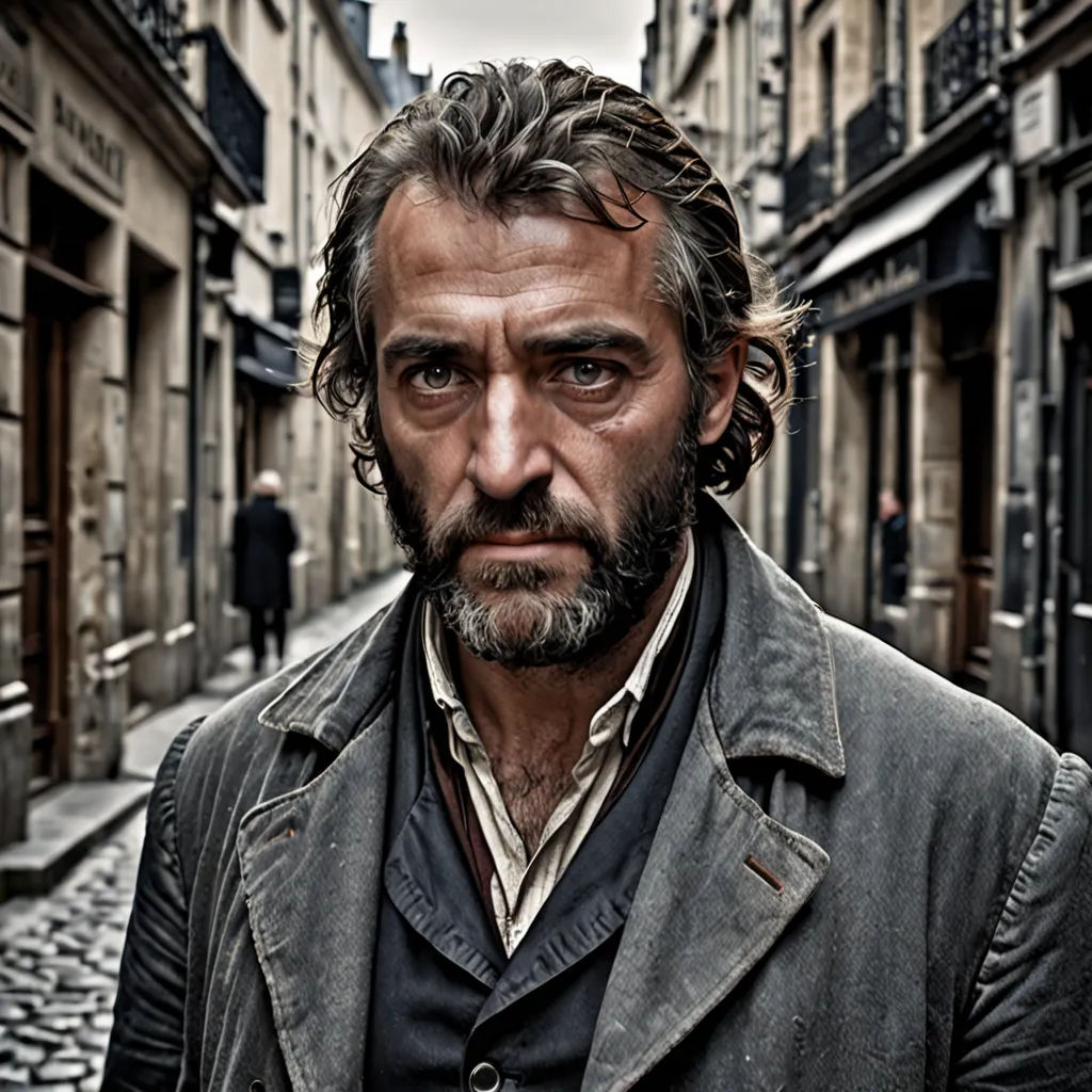 a man with a beard and a leather jacket on a street in a city with cobblestone streets, aestheticism, a character portrait, David Annand, promotional image