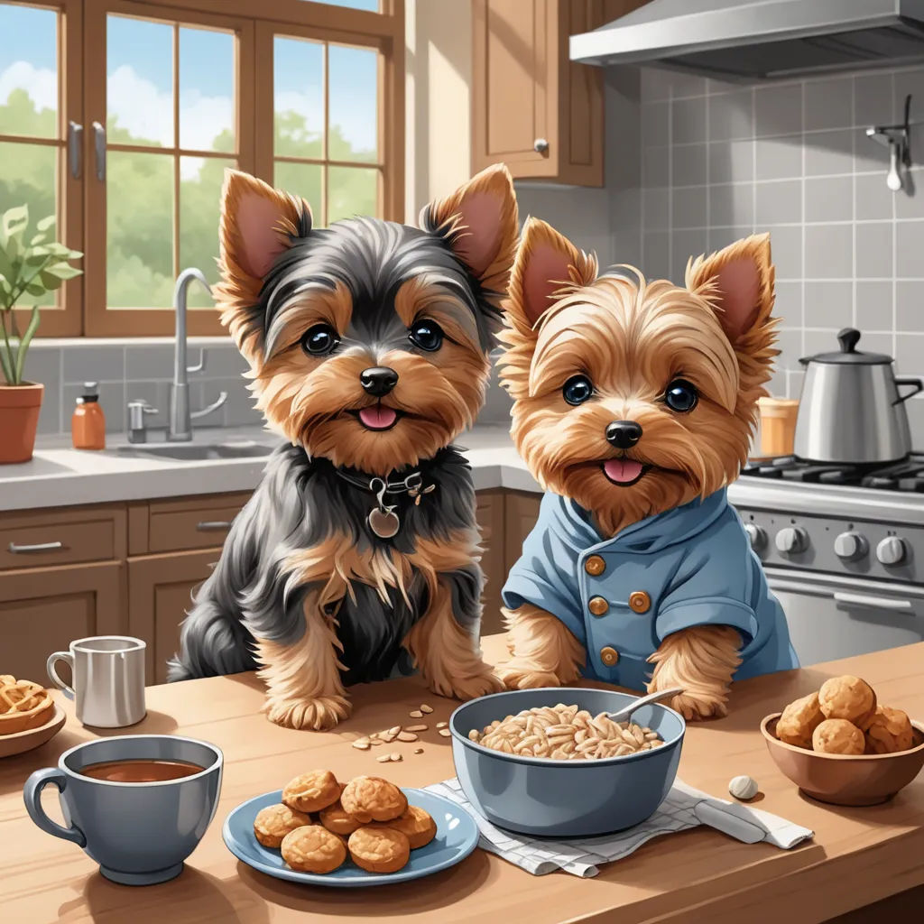 a painting of two dogs sitting at a kitchen table with food and a cup of coffee in front of them, furry art, a detailed painting, Chris LaBrooy, highly detailed digital painting