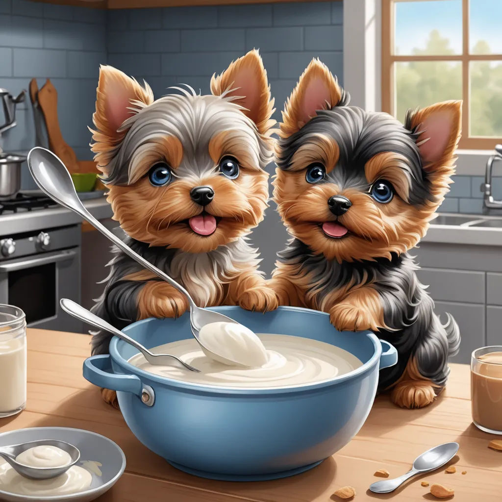 two dogs sitting in a bowl of milk with a spoon in front of them and a glass of milk in the background, furry art, a detailed painting, Anne Stokes, highly detailed digital painting