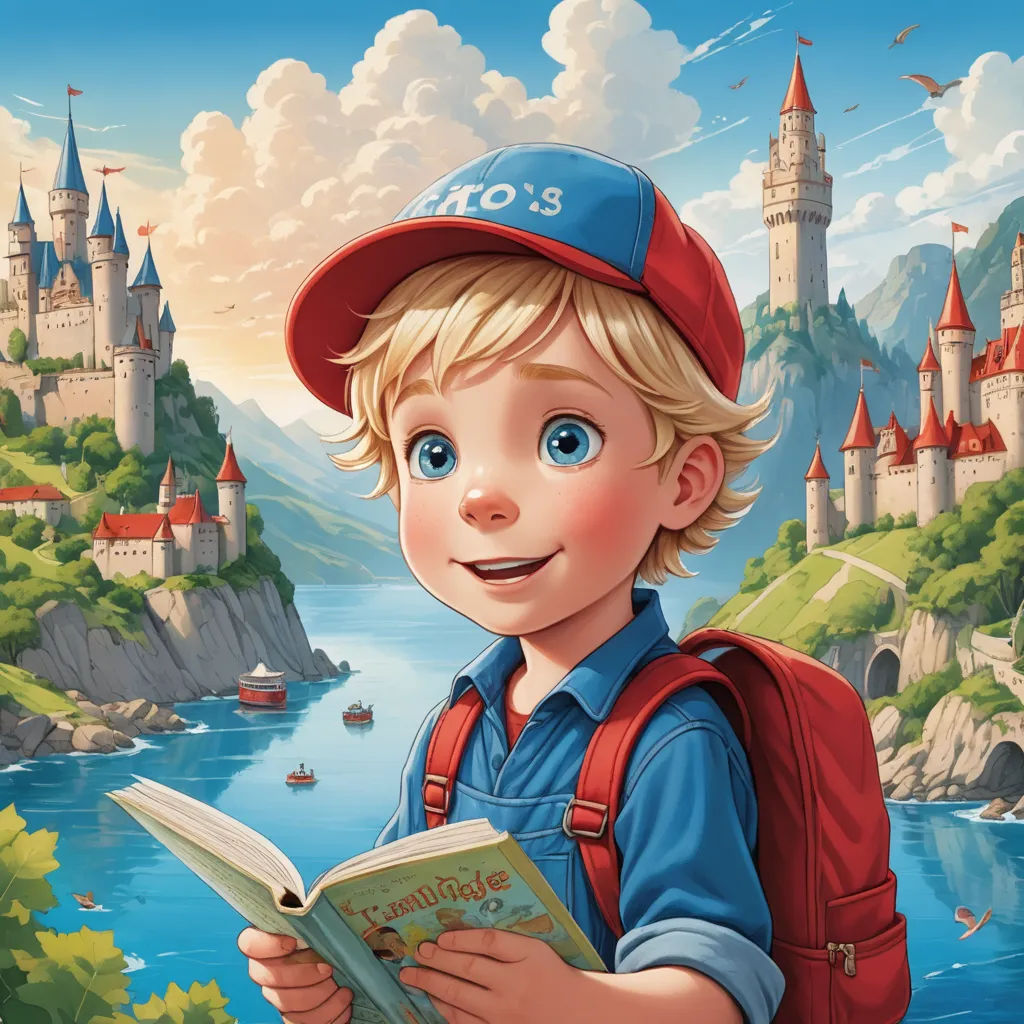 a boy with a book in his hands and a castle in the background is featured in this cartoon painting, fantasy art, a storybook illustration, Cedric Seaut (Keos Masons), storybook illustration