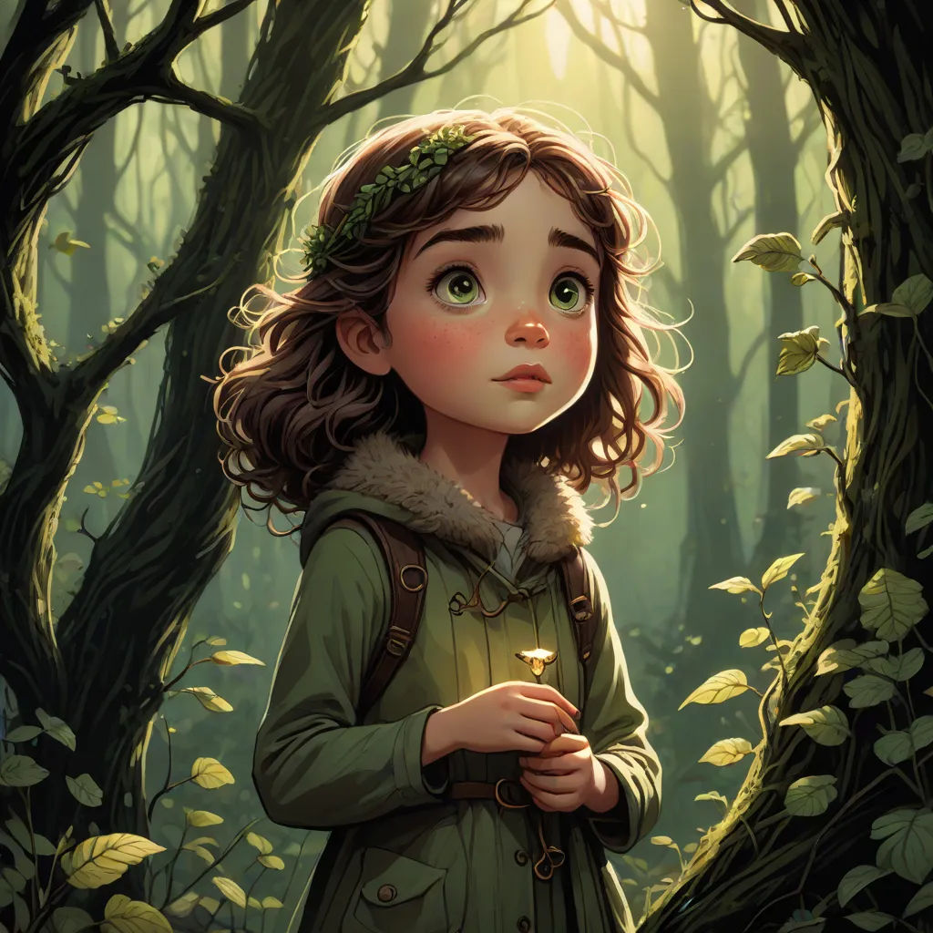 a painting of a girl in a forest holding a candle in her hands and looking up at the sky, official art, fantasy art, a storybook illustration, Clint Cearley