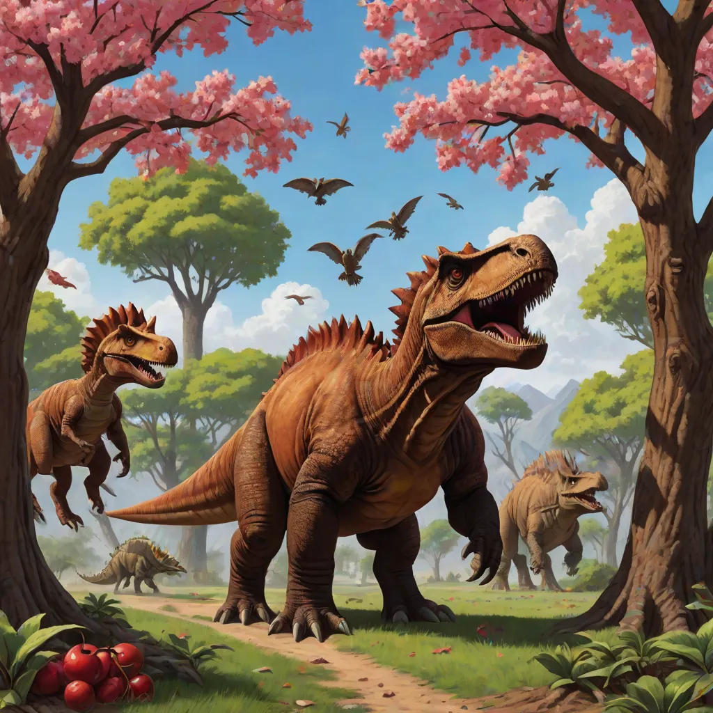 Three Dinosaur Friends' Love for Cherries