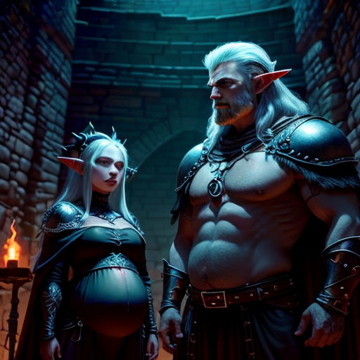a couple of people standing in a room with a fire place in the background and a man in a costume